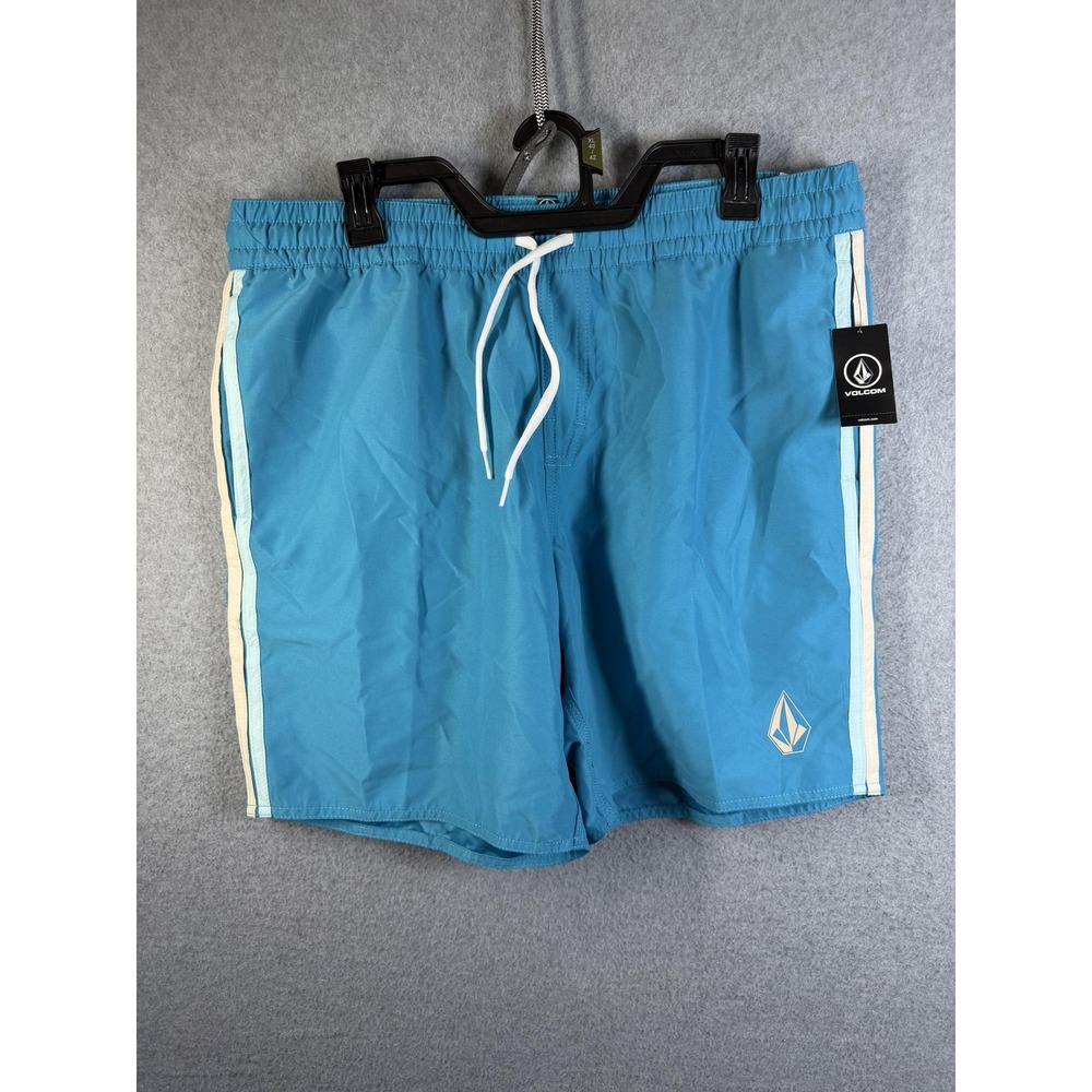 Volcom Shorts Mens Large Blue Striped Lawton Trunk 18 Swim‎ Trunks Drawstring